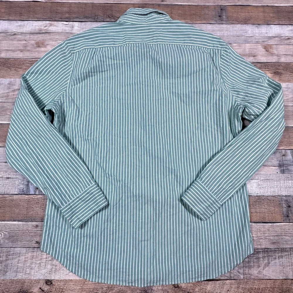 J.Crew Flex Washed Shirt Mens XL‎ Classic Fit Green White Striped Button Down